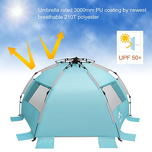 Oileus X-Large 4 Person Beach Tent Sun Shelter - Portable Sun Shade Instant Tent for Beach with Carrying Bag, Stakes, 6 Sa...