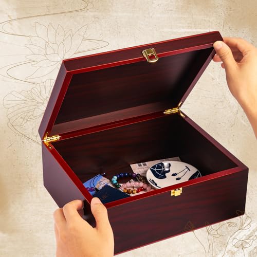 Youdear Memorials Tree of Life Red Wooden Keepsake Box - Large Decorative Storage Box with Lid