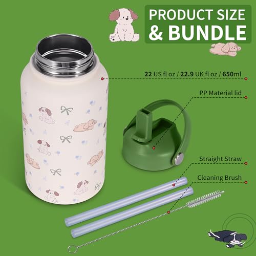 Goetland 20 oz Insulated Water Bottle with Straw Lid Stainless Steel Cute Dog Cat Pattern UV Printed Vacuum Double Wall Le...