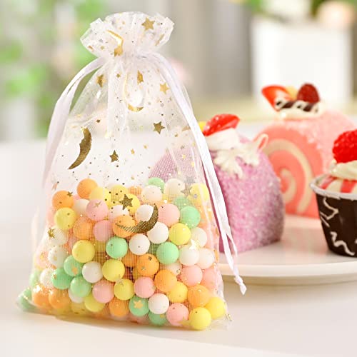 ENNIYU 100 Pieces Moon Star Organza Bags, 4x6“ Mixed Color Christmas Wedding Favors Gift Drawstring Bags Jewelry Pouches C...