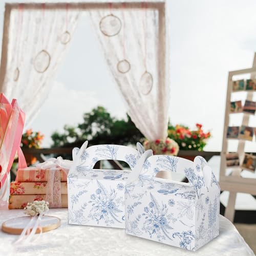 Dunzoom 24 Pack Blue Floral Paper Gift Boxes Party Favor Gift Gable Boxes with Chinoiserie Floral Printed Candy Treat Box ...