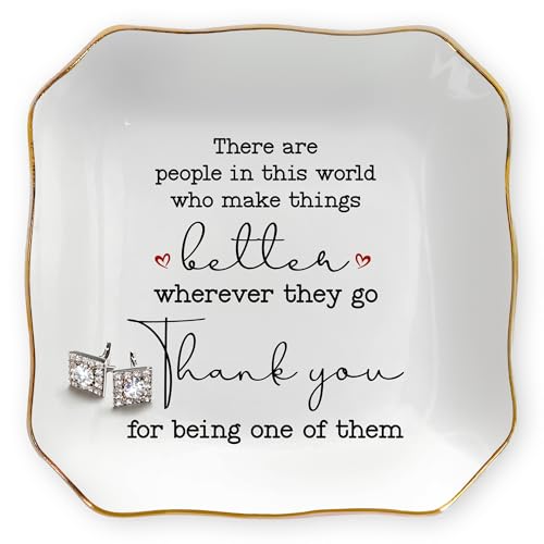 OASSIE Thank You Gifts for Women - 4"x4" Ceramic Jewelry Dish Tray - Teachers Day Nurse Week Birthday Appreciation Inspira...