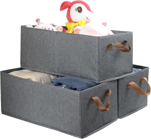 Fordonral Pack of 3 Large Capacity Storage Bins Closet Organizer System, Sturdy Foldable Storage Boxes for Organizing Clot...