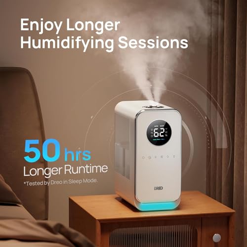 DREO Humidifiers for Bedroom, Top-filled Smart Quiet Cool Mist Humidifier for Large Room Home, Oil Diffuser & Nightlight, ...