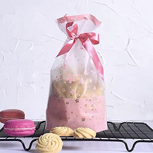 VIFOME Treat Bags,24pcs Party Favor Bags Pink Sakura Gift Bag Plastic Drawstring Bag Gift Wrapping Package for Candies Goo...