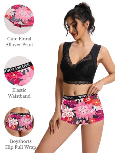 Morvia 6 Pack Gothic Halloween Print Boyshorts, High Waist Variety Underwear with Elastic Band, Skull Rose Stars Pattern