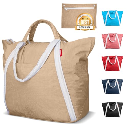 Bodysurf Beach Bags Waterproof Sandproof - Packable Foldable Nylon Zipper Tote Bag for Travel Lightweight, Pool, Boat, Cruise