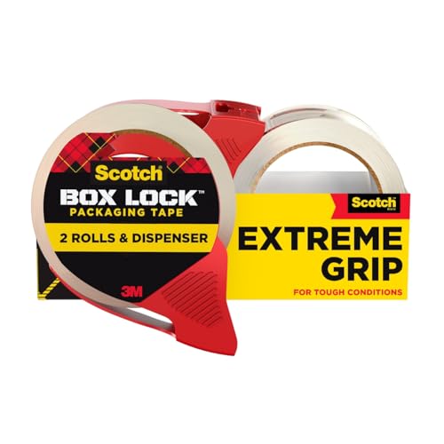 Scotch Box Lock Packing Tape, Clear, Extreme Grip Box Packaging Tape for Shipping and Mailing, 1.88 in x 54.6 yd, 2 Rolls ...