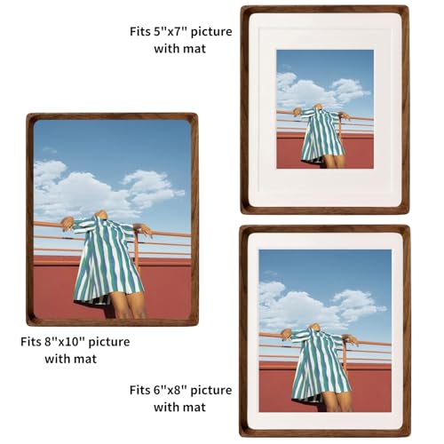 FLECHAZO 8x10 Picture Frame Wood with 5x7 and 6x8 Mat, Natural Solid Walnut Wooden 8 by 10 Photo Frames for Tabletop or Wa...