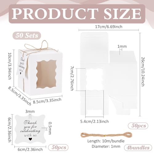 PH PandaHall 50pcs Candle Gift Boxes, Transparent White Paper Gift Boxes 3x3x4inch Small Packaging Box with Tags and Ropes...
