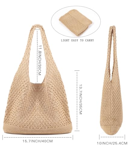 COOKOOKY Crochet Beach Tote bag Summer Beach Bag for Women Aesthetic Mesh Tote Bag Hippie Bag Knit Bag