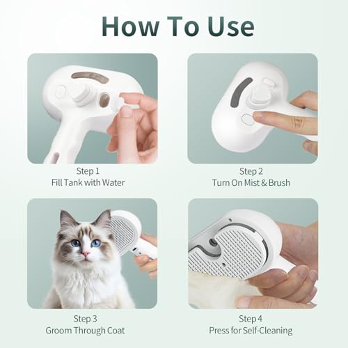 Pet Steam Deshedding Brush for Dogs & Cats – 3-in-1 Self-Cleaning Grooming Comb, Anti-Static Cool Mist Spray, USB Recharge...