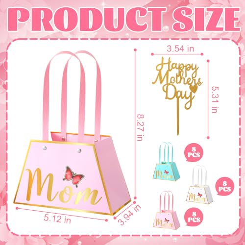 Yeyeplum 24 Pack Mothers Day Flower Paper Gift Bags Bouquet Bag Boxes with Handles and Decoration Topper Flower Boxes for ...