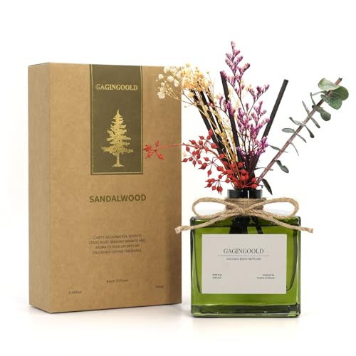 GAGINGOOLD Reed Diffuser, 6.09 oz Earthy Sandalwood Scent Diffuser with Sticks & Dried Flowers, 120 Days Long Lasting diff...