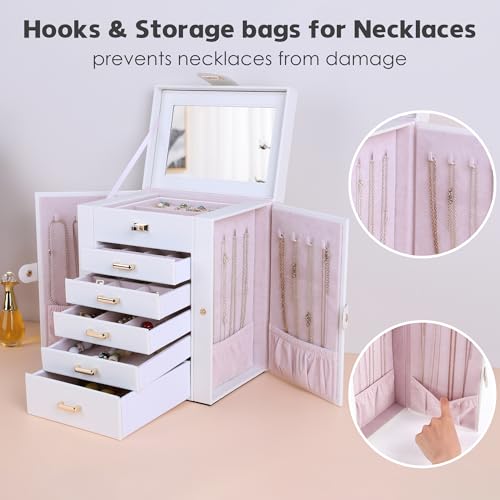 Kendal Jewelry Box, 6-Layer Jewelry Storage Organizer for Necklace Bracelet Rings Watch, 10.2"x8.2"x6" Classic PU Leather ...