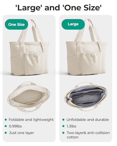 BAGSMART Foldable Tote Bag with Drawstring Bag, Tote Bag Shoulder Bag Top Handle Handbag for Travel, Work, Beach, Gym