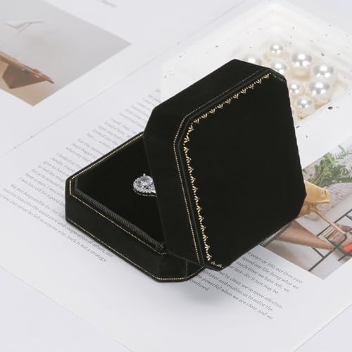 KUKUVR Velvet Necklace Box, Octagonal Luxury Pendant Gift Box for Wedding Engagement Proposal for Women (Black)