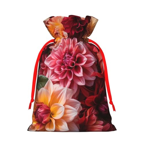 WXYBMDP Colorful Flower Print Christmas Drawstring Bags Xmas Candy Bags Reusable Party Gifts Wrapping Bags