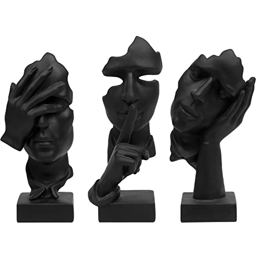 prosfalt 3 Pcs Thinker Statue, Silence is Gold Abstract Art Figurine, No Hear No See No Speak Modern Home Resin Sculptures...