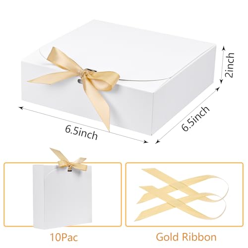 WLUSEAXI 10pack Gift Boxes with Lids, 6.5''x6.5''x2'' White Gift Boxes For Presents, Paper Boxes Gift Boxes with Ribbon fo...