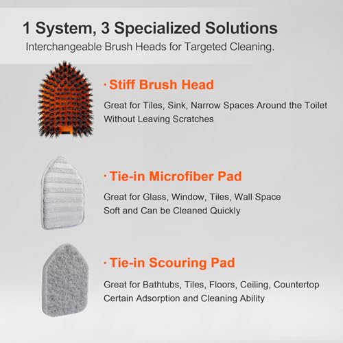 CLEANHOME Tile Tub Scrubber Brush with 3 Different Function Cleaning Heads and 56" Extendable Long Handle-No Scratch Showe...