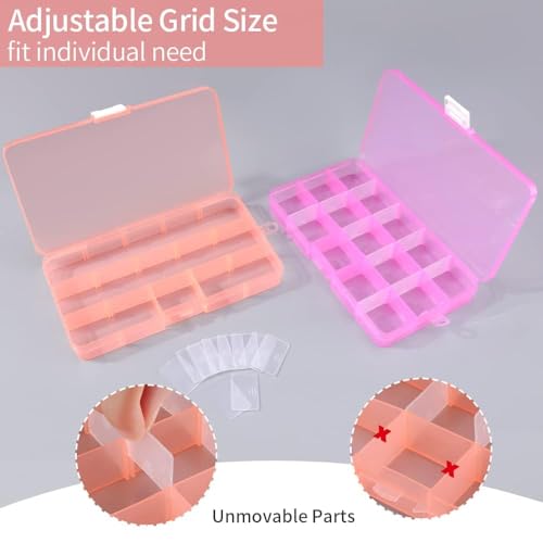 Opret 15 Girds Bead Organizer(4 Pack), Earring Organizer Box, SMALL Plastic Containers with Adjustable Dividers for Crafts...