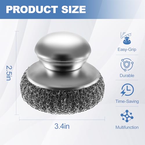 10Pcs Steel Wool Scrubber, Steel Wool Pads with 2Pcs Handle, Stainless Steel Scrubber for Dishes, Kitchen, Cleaning, Stove...