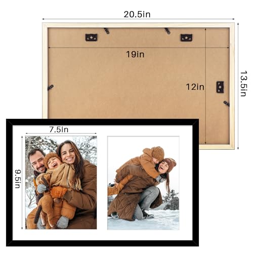 Golden State Art, 12x19 Black Wood Collage Picture Frame with White Mat - Displays Two 8x10 Photos - Real Glass, Sawtooth ...