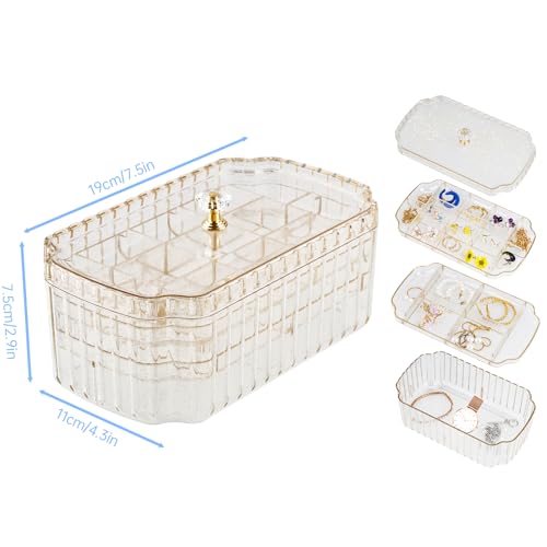 NiHome Transparent 3-Layer Jewelry Organizer Box with Elegant Gold Handle, Efficient Storage Versatile for Earrings, Ring...