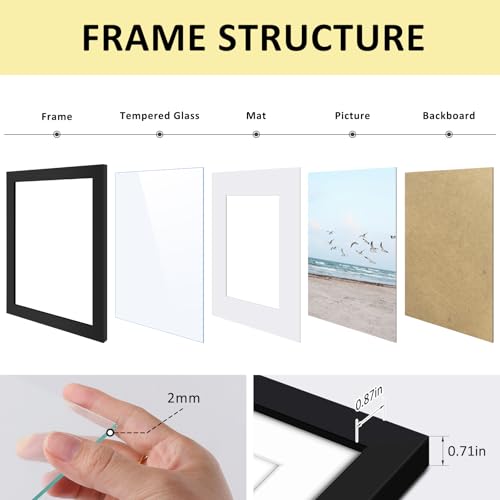 Frametory, 11x14 Frames Display 8x10 Picture with Mat or 11x14 Photo Without Mat, Shatter-Resistant Glass, Pre-Installed W...