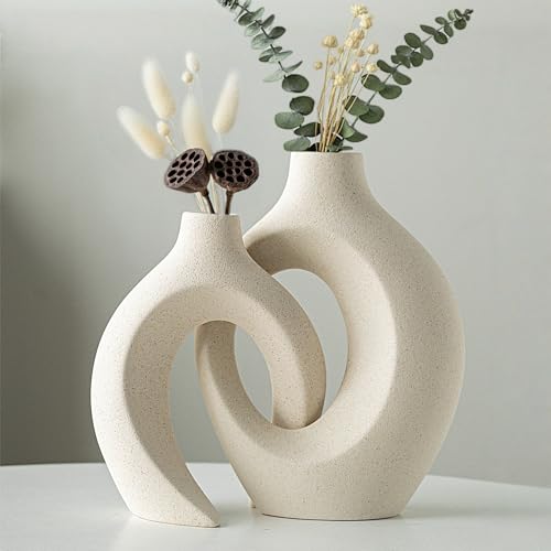 Levvohd Hollow Ceramic Vase Set of 2, Modern Nordic Minimalist Book Style Boho Aesthetic Vases for Home Decor Living Room ...