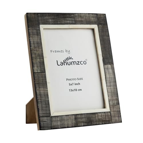 Lahumzco Horn and Bone Photo Frame 5x7 Inch – Black and White Decorative Picture Frame with Hand-Engraving Technique – Rus...