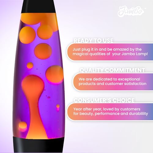 JAMBO 16" Beautiful Lamp- Purple with Yellow/Orange Wax, Relaxing Liquid Lamp for Living Room Office Bedroom Adults Teens ...