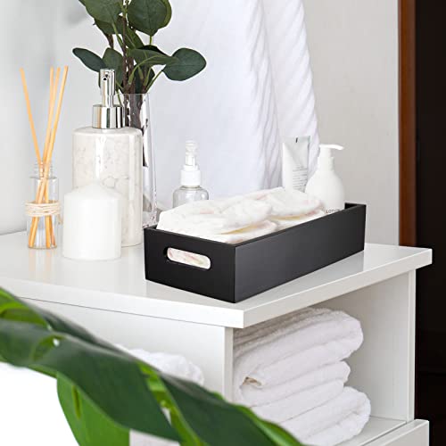ALELION Black Bathroom Basket - Wooden Toilet Tank Paper Basket with Handle for Organizing - Back of Toilet Storage Organi...