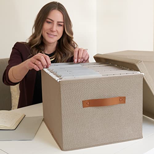 ZICOTO Decorative File Organizer Box Set of 2 - Collapsible Linen Filing Cabinets w/Handles Are Perfect to Store all Your ...