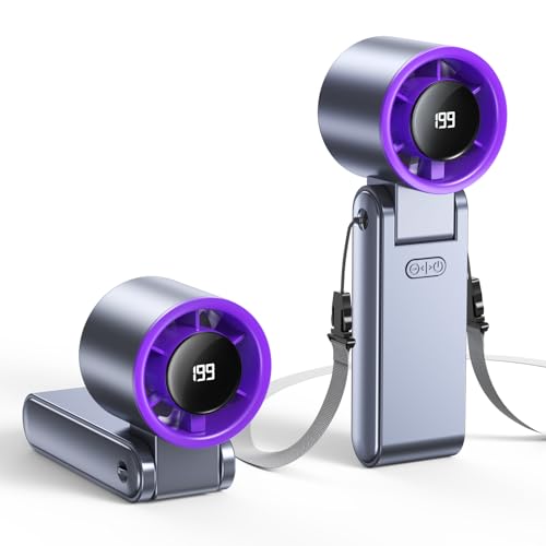 Portable Handheld Turbo Fan, 199 Gear Speed, 24 Hs Cooling Time, 5500mAh Rechargeable Mini Personal Hand Fan, Foldable Des...