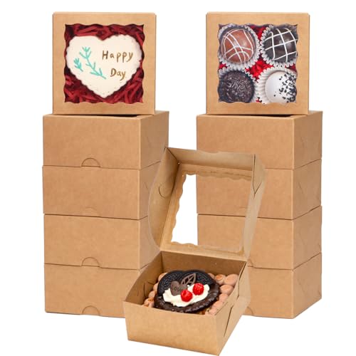 NEKSUNBAK 50-Count 4x4x2 inches Food-Safe Brown Bakery Boxes - Multi-Use Pastry & Treat Packaging for Cookies, Truffles & ...
