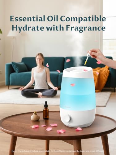 BREEZOME 2.5L Top Fill Humidifiers for Bedroom, 250ml/h Mist Output, 25hrs Humidifiers for Home, 7 Adjustable LED, Essenti...