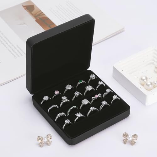 KUKUVR Ring Storage Organizer Box for Multiple Rings, Travel Portable Jewelry Ring Stud Earring Case, Ring Tray Holder Sho...