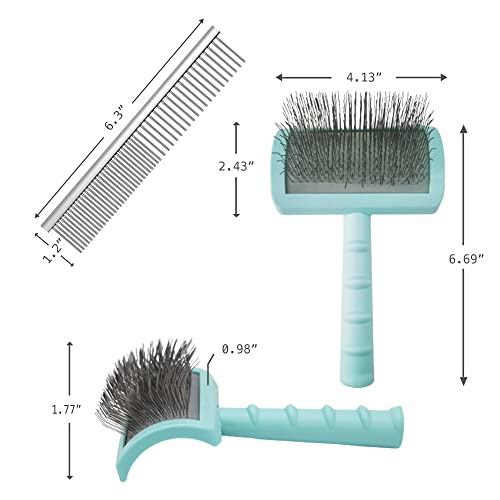 Neathoiho Large Slicker Brush & Green-comb Value Kit, Extra Long Pin Dog Grooming Brush for Curly Hair Goldendoodles, Remo...