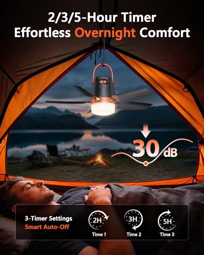 AURATHEA 20” Canopy Fan with Lights, 20000mAh Battery Operated Ceiling Fan, Portable Outdoor Camping Fan with Remote Contr...