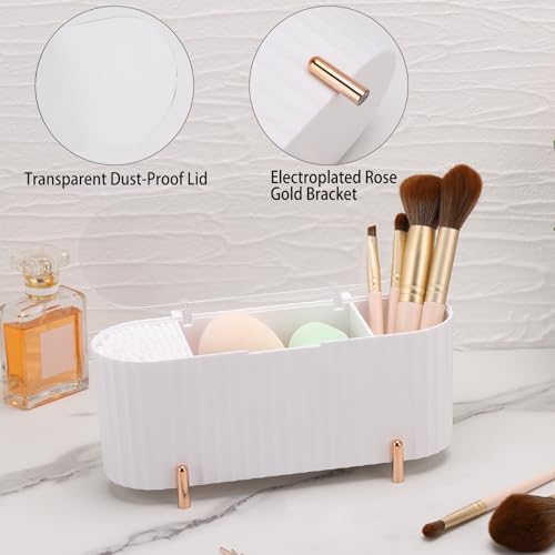 Tecbeauty Qtips Holder, 3 Grids Separate Cotton Swabs Ball Dispenser, Storage Box, Jar for Cotton Pads Bathroom Organizer ...
