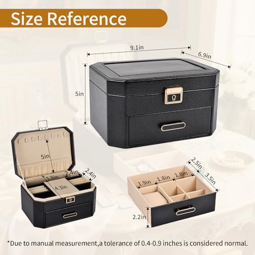 Greenfeather Jewelry Organizer Box for Women, Decorative Storage Box with Lid,Jewelry Box with Lock and Key,2 Tier Jewelry...
