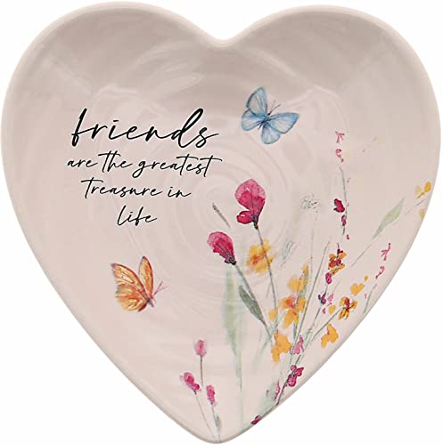 Pavilion Gift Company - Friend - Ceramic Heart-Shaped Keepsake Dish, Watercolor Floral Design, Valentines Day Gift For Gir...