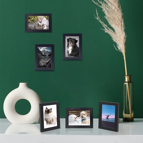 WHEATHUSK 4x6 Picture Frames Bulk Set of 30 Wood Photo Frames for 4x6 Photos Wall Mounting Simple Black Photo Frames Multi...