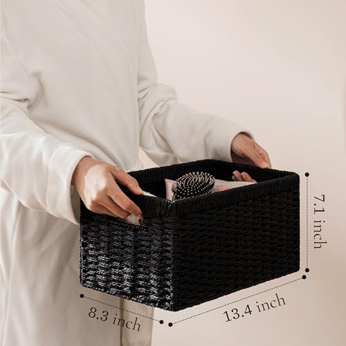 UBBCARE 2 Pack Wicker Basket, 13.4L×8.3H×7.1W inch Woven Paper Rope Storage Baskets for shelves, Foldable Rectangular Stor...