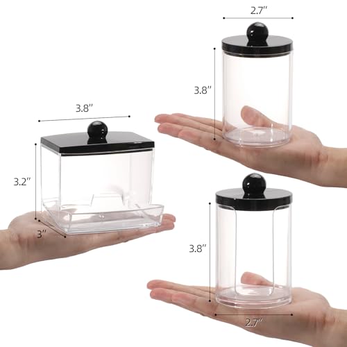 Tbestmax 3 Pack Qtips Holder Dispenser - Bathroom Organizers and Storage Containers, Plastic Apothecary Jars with Black Li...