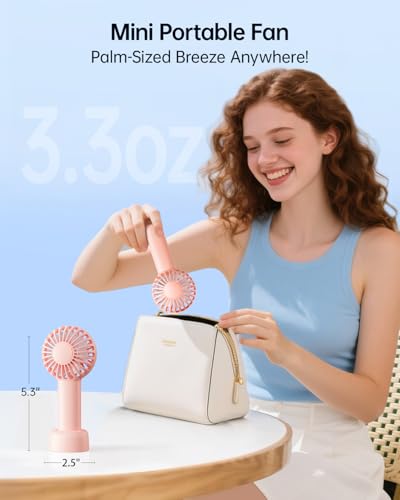 SWEETFULL Mini Portable Fan - Rechargeable Handheld Fan, 3 Speeds Personal Small Hand Gifts for Travel Essentials, Lash, M...