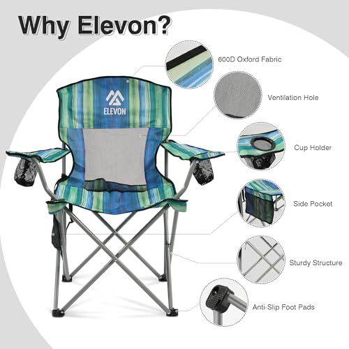 Elevon Camping Chair, Portable Folding Outdoor Chair with Arms, Cup Holder and Carry Bag