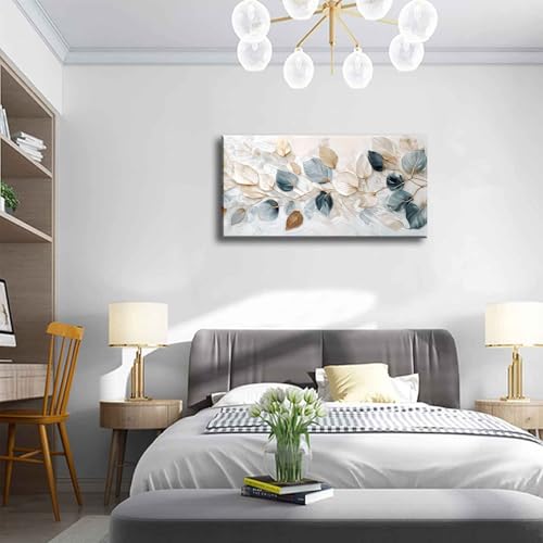 Large Living Eucalyptus Leaf Canvas Wall Art Teal White Botanical Abstract Decor painting Pictures Modern Nordic Plant Flo...